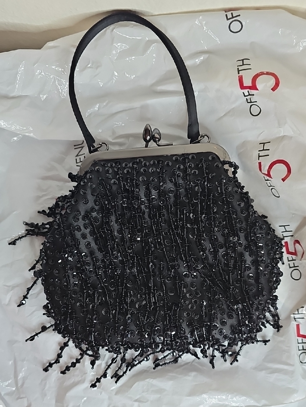 NICOLE MILLER Collection Black Beaded & Sequin Frame Top Handbag